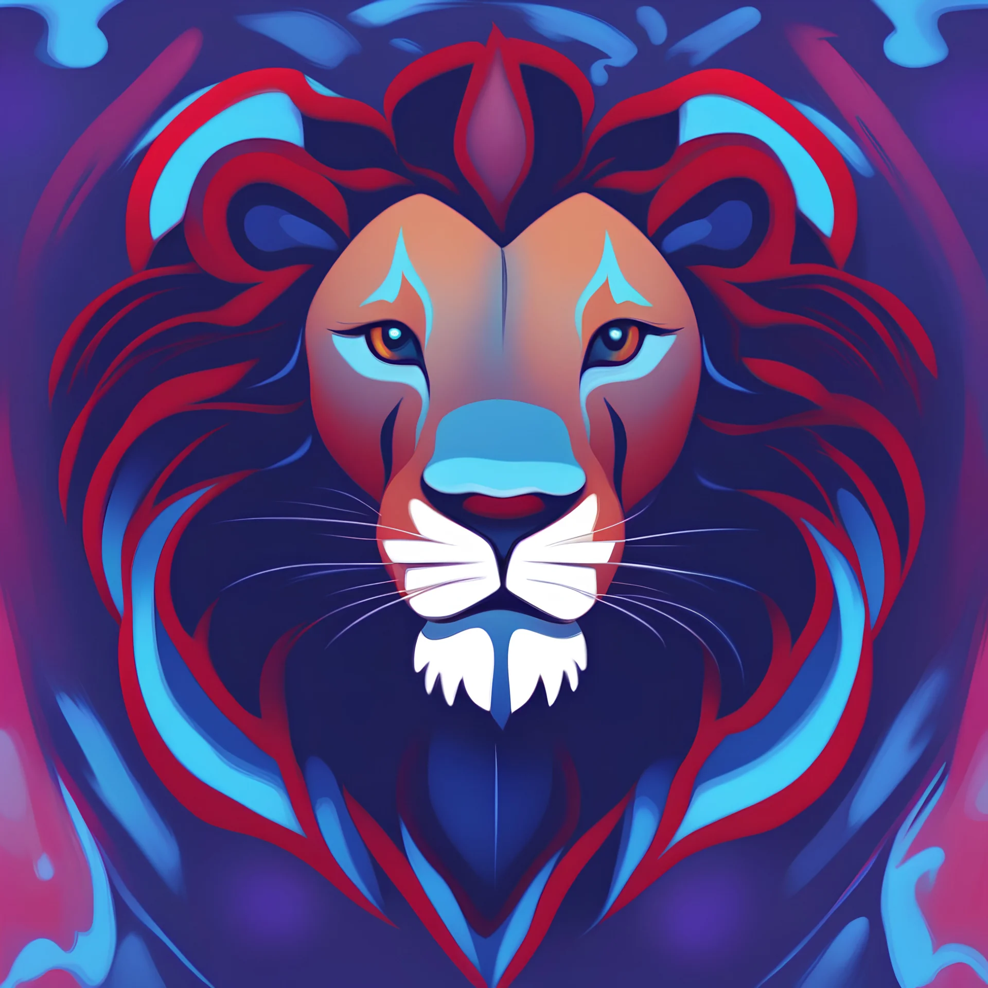 Professional Digital Painting, Lion Symbol, Energy Boost, Blue, Red & Violet