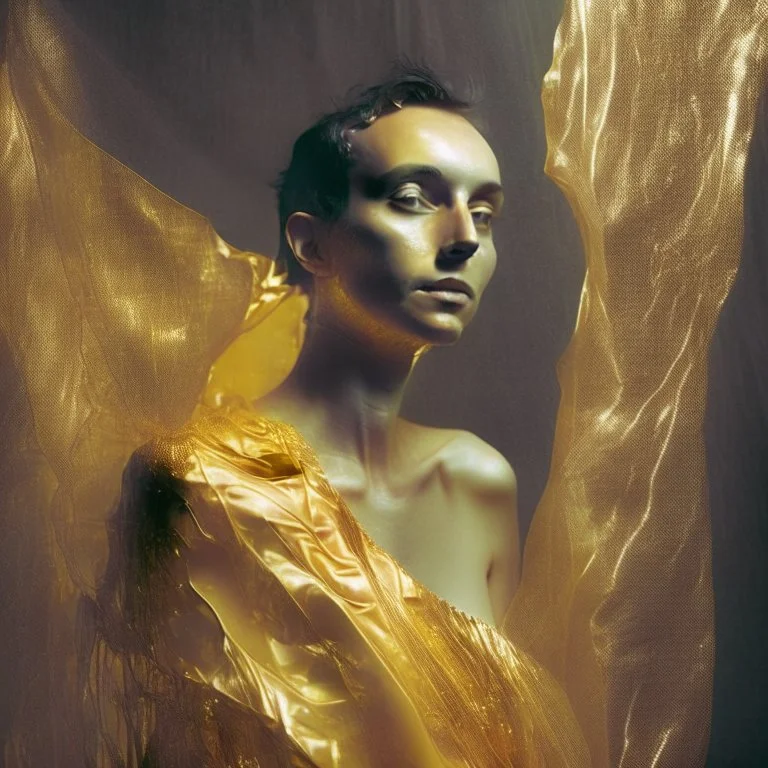 wearing a golden translucent cloth