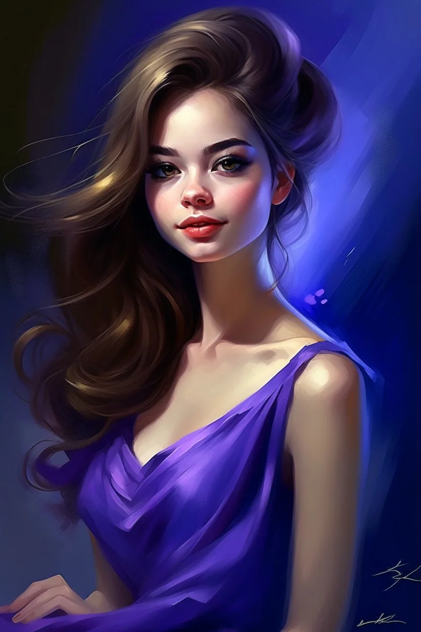 Create A beautiful girl with A purple dress. Digital painted, beautiful, barbieface, big Sue’s, Inspirated by John Lund,