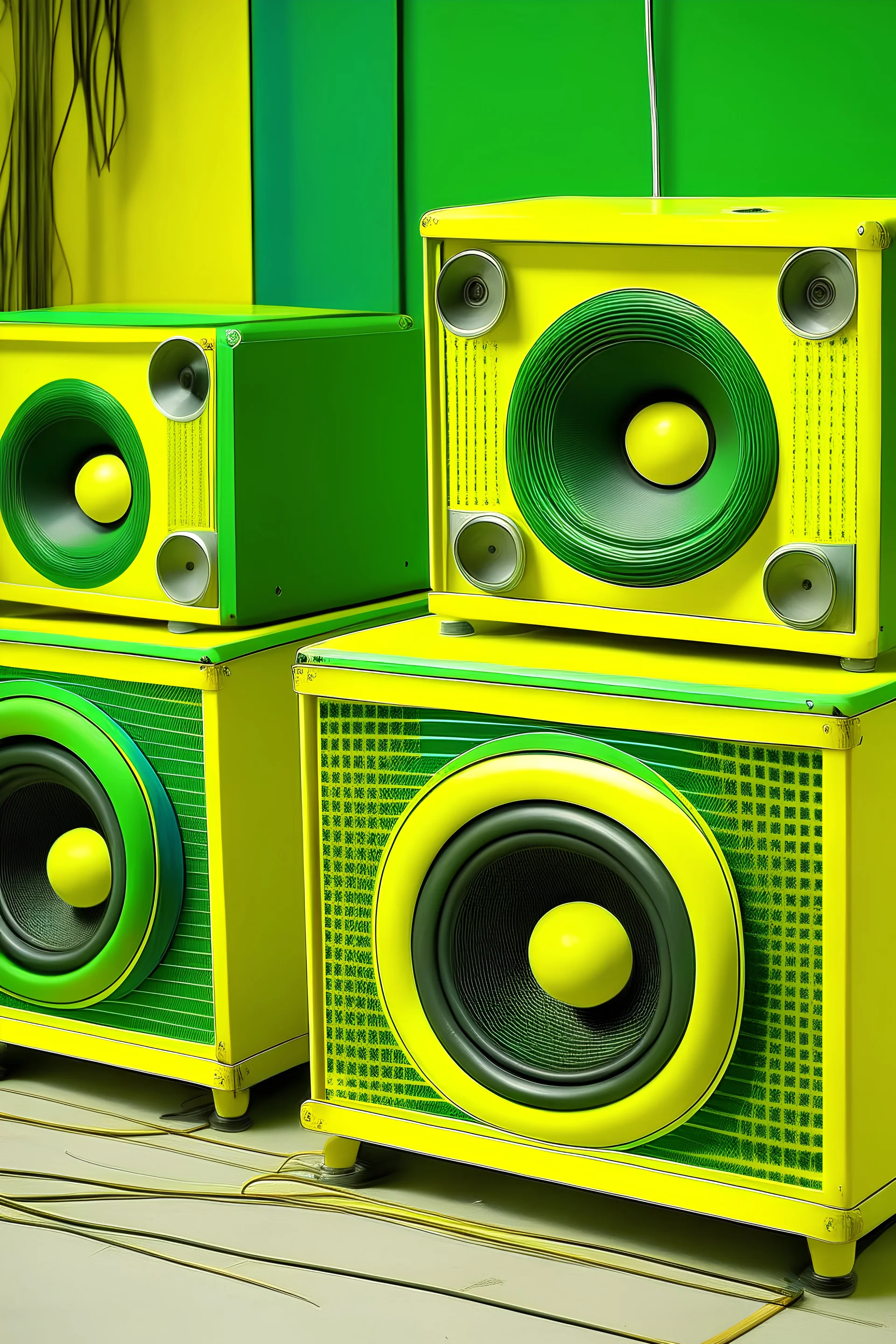 sound system artesanal color verde y amarillo