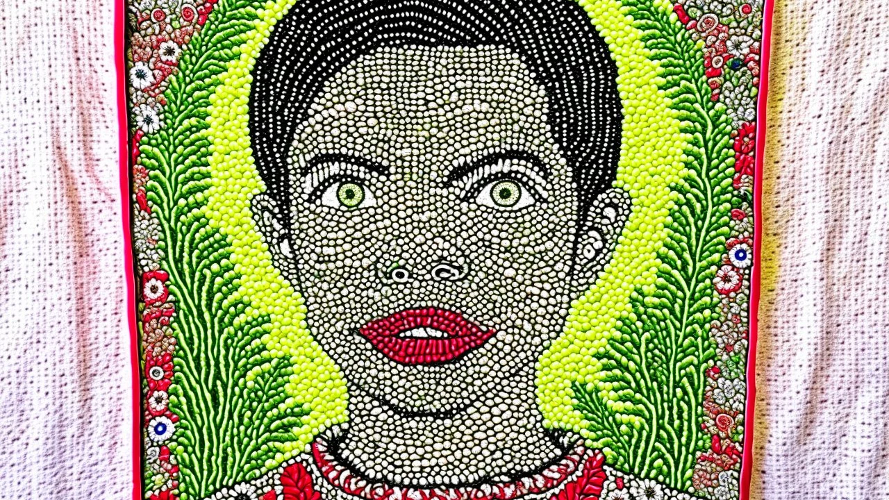 Make a Wide Fabric Panel of embroidery,5 portraits , weave with threads, tapestry