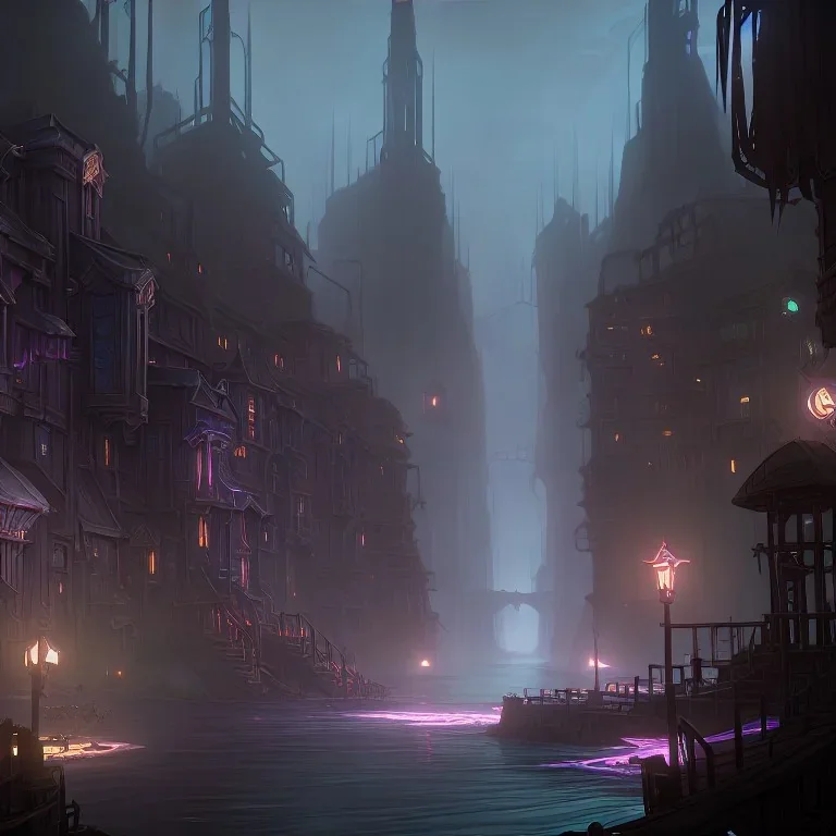 low town under city fantasy dungeon punk dark river