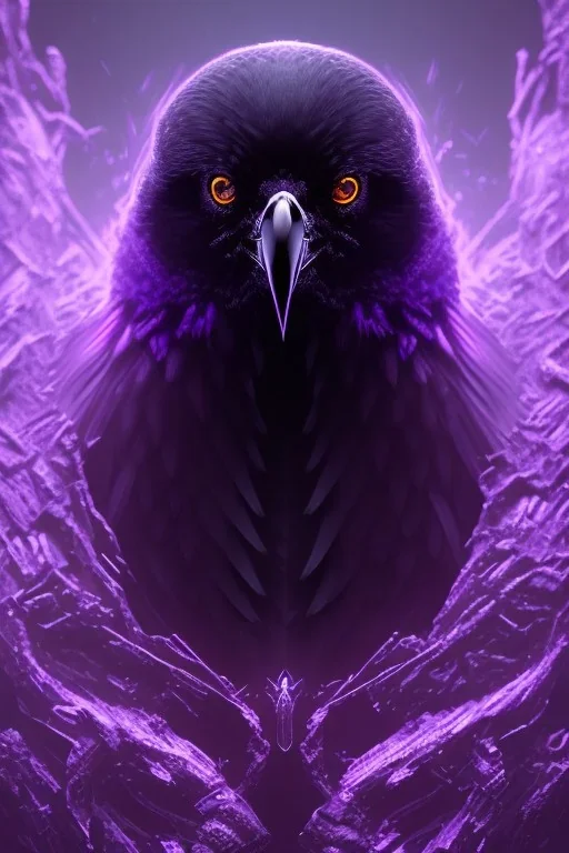 Shadow of a crow peering down with cold, purple eyes from within a portal, black portal with violet sparks, glowing eyes, evil eyes, digital art, trending on artstation, 4k, unreal engine, intricate, ornate, dark purple mist