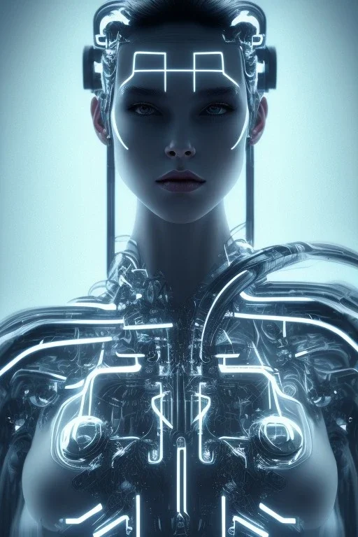 cyberpunk, head, women, portrai, face cry, black eyes, tron, cyborg, robot, cyborg, white hair, seven , perfekt, real, dream, hr giger