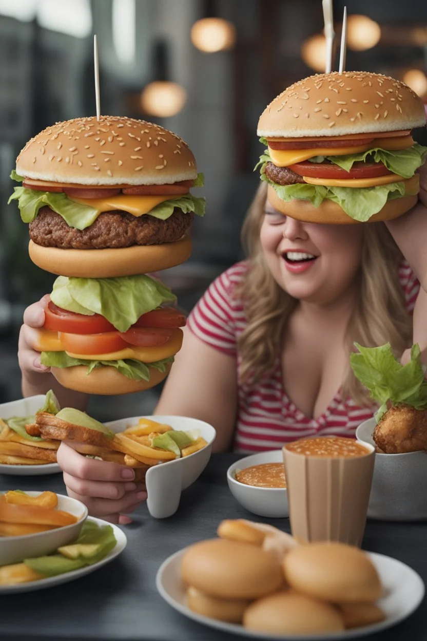 Ultra realistic photo fat woman eating burger , , 8k, highest quality,