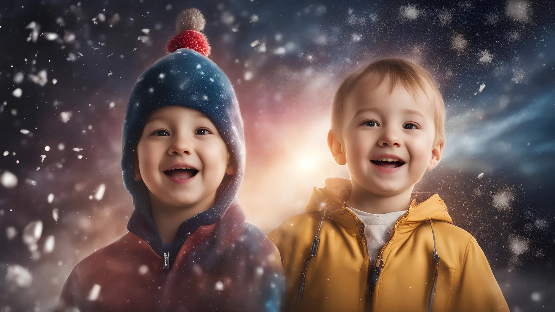 Magical Fantastic young happy child facing camera, Liquid Structure, Flying snowflakes, Splash, Portrait Photography, Fantasy Background, Intricate Patterns, Ultra Detailed, Luminous, Radiance, Joy, Exuberance, Fun, energy, excitement, Ultra Realism, Complex Details, Intricate Details, 16k, HDR, High Quality, Trending On Artstation, Sharp Focus, Studio Photo, Intricate Details, Highly Detailed, perfect anatomy