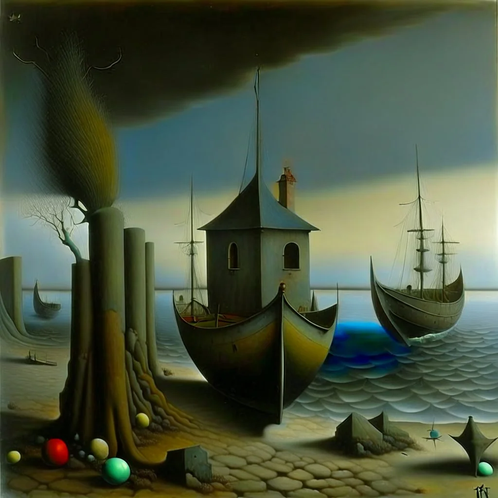 abandoned boats, René Magritte, Yves Tanguy