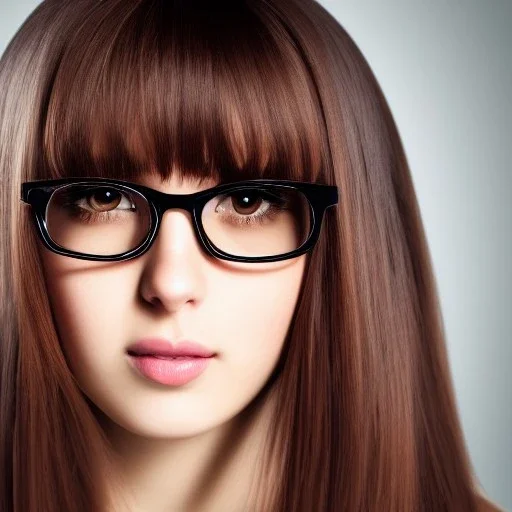 Tanya, dark brown eyes, darkest brown hair, transparent spects, real human face, ultra high resolution