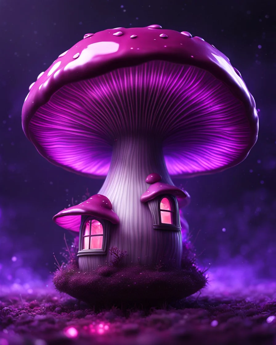 A solitary floating mushroom house on a clear night. silver and pink and purple, Dark cosmic interstellar. Detailed Matte Painting, deep color, fantastical, intricate detail, splash screen, hyperdetailed, insane depth, concept art, 8k resolution, trending on Artstation, Unreal Engine 5, color depth, backlit, splash art, dramatic, High Quality Whimsical Fun Imaginative Bubbly, perfect composition