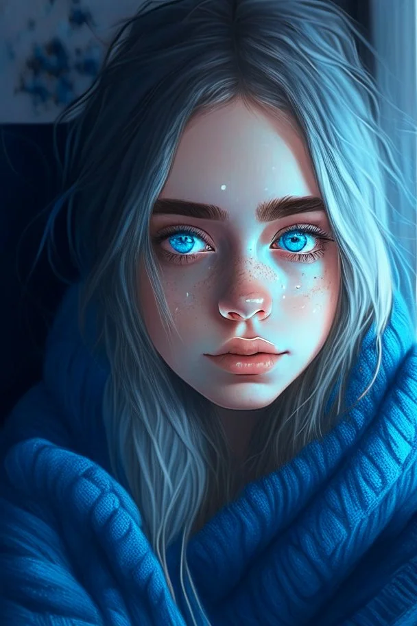 cozy vibes art girl with blue eyes