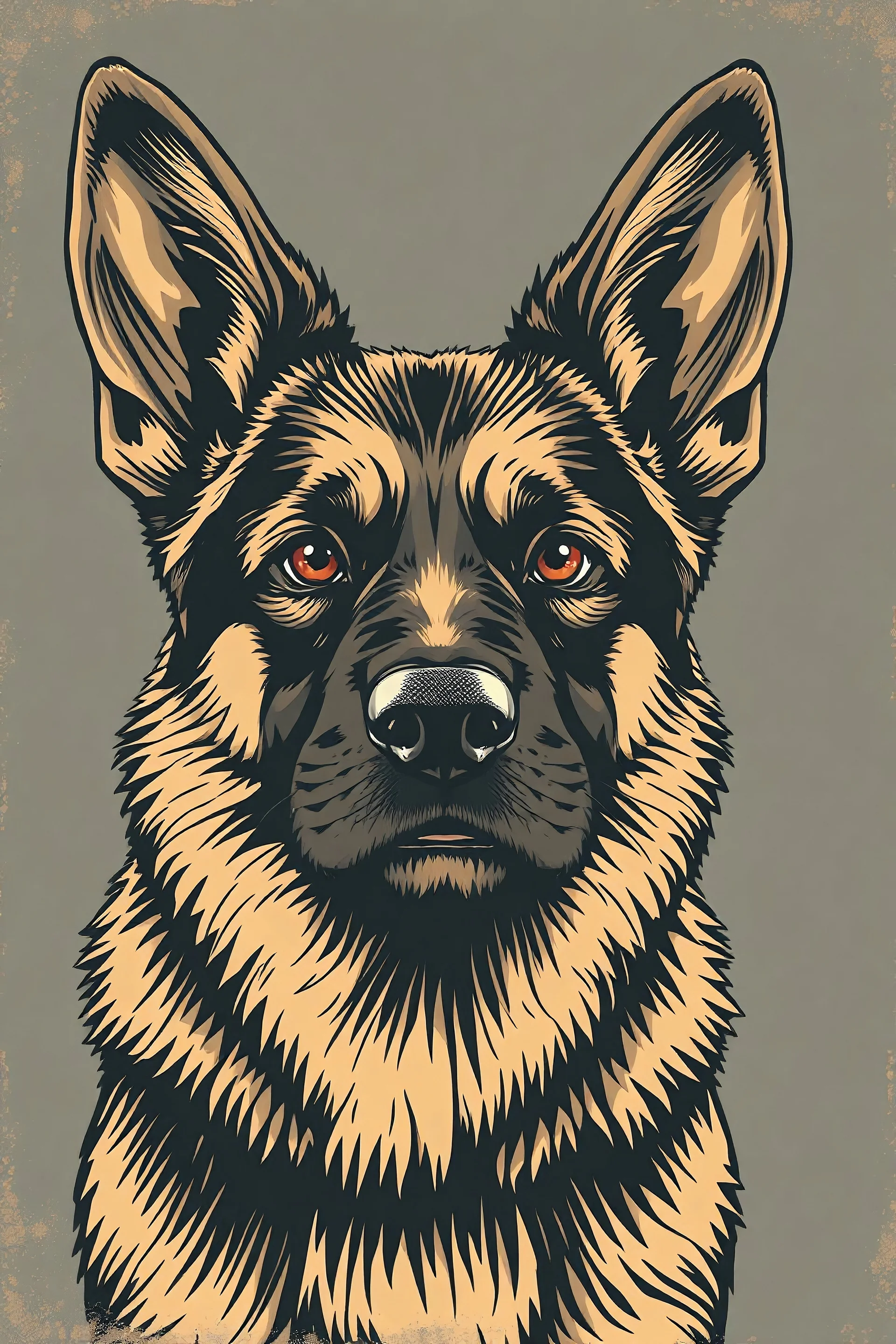 German shepherd dog angry look vintage cute illustration