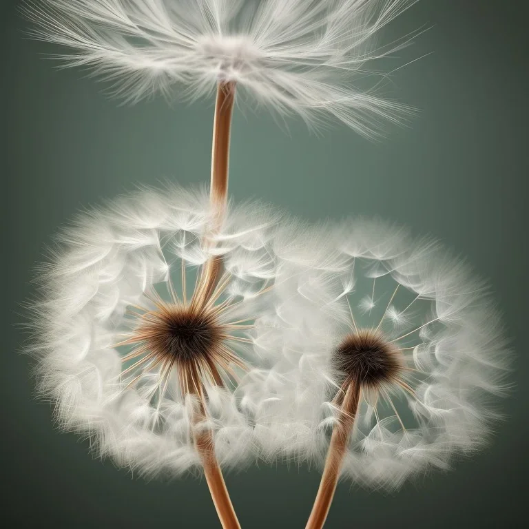 a small, fluffy dandelion on fire at the middle left part of the picture, dreamlike minimalist art with a lot of white space around it