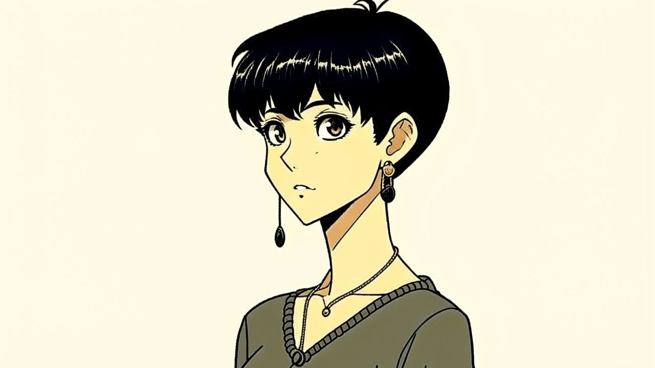 Relaxed and Stylish Anime 90s , short black hair