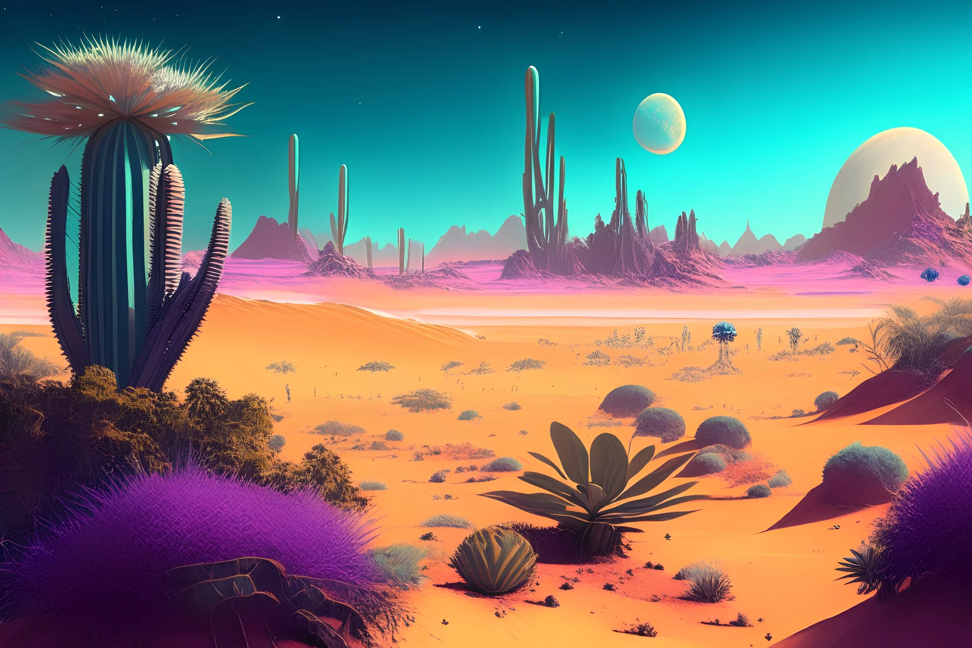 desert, vegetation, cosmos, people, sci-fi.