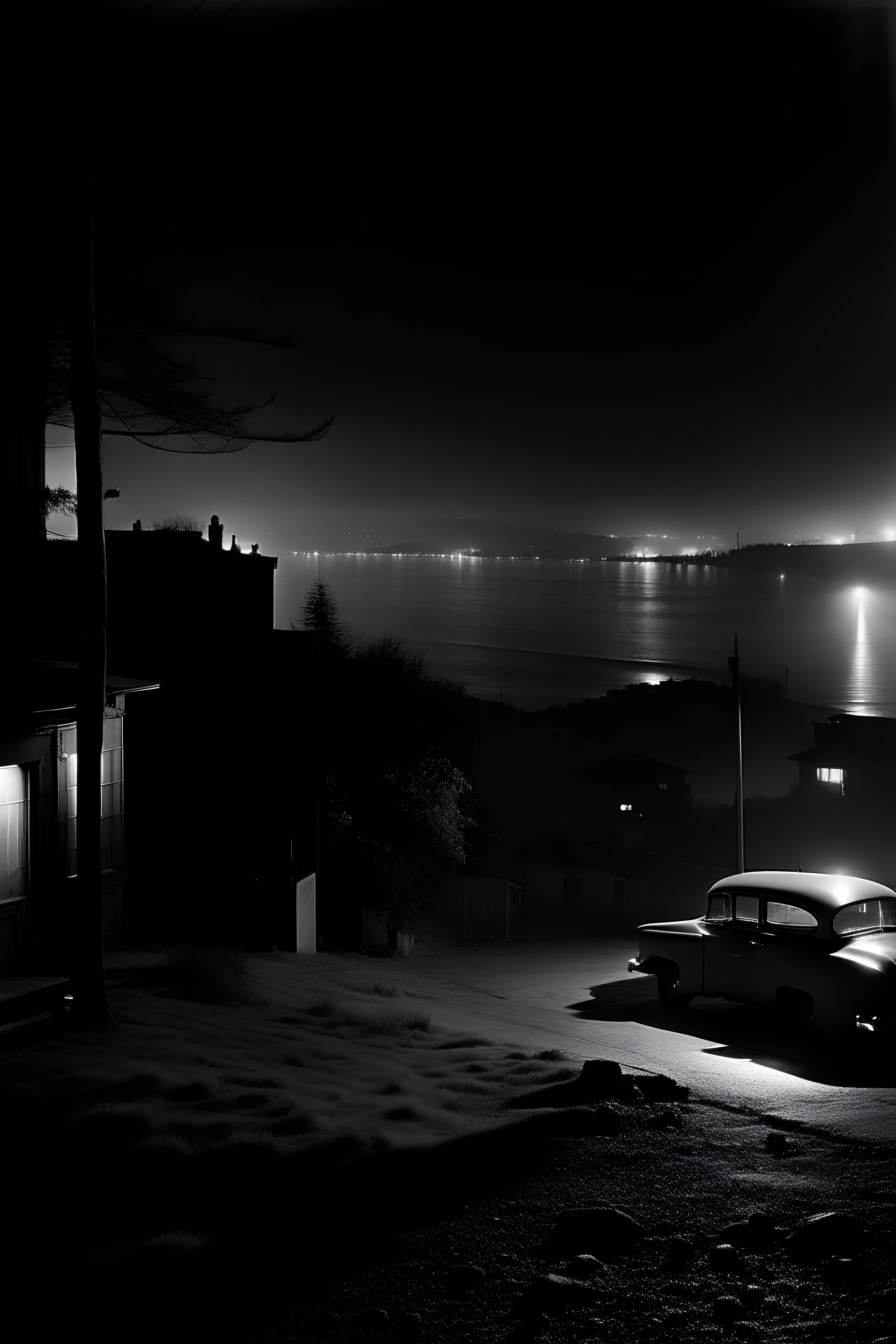 FRED LYON - Foggy night, Land's End, San Francisco, 1953 cinemattic hd hig hlights detailled real wide and depth atmosphere