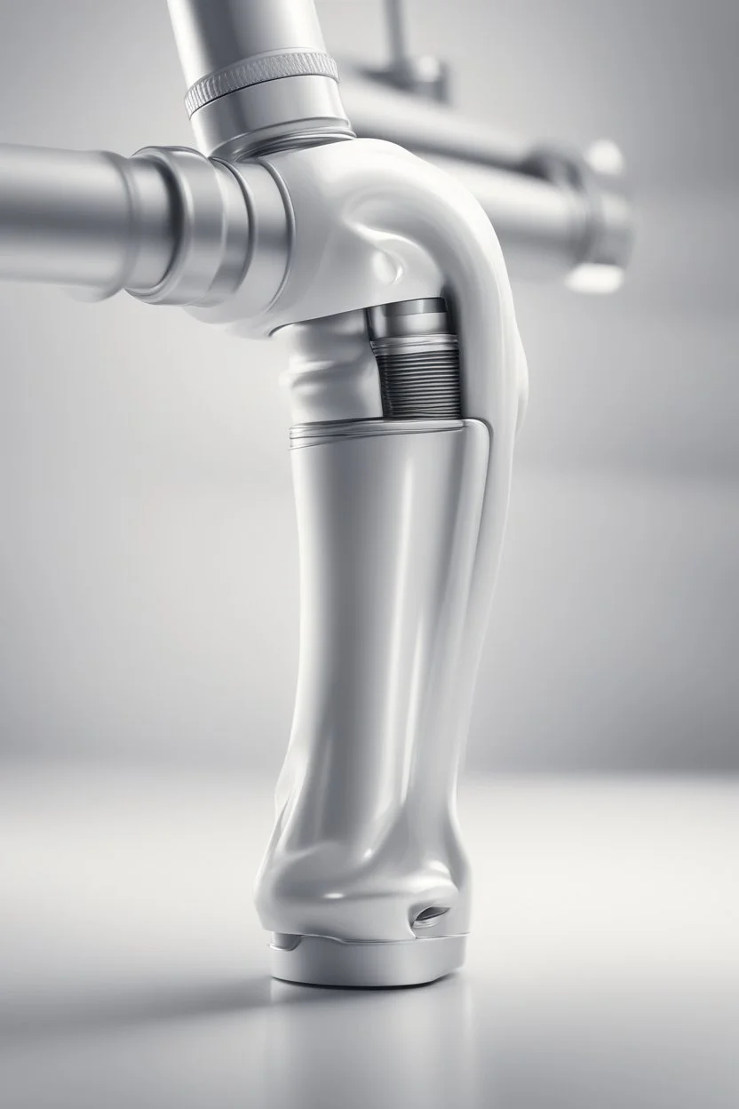 An eye-catching poster featuring a realistic illustration of a white plumbing PVC knee fitting. The intricate details of the joint, including its smooth texture, precise angles, and reflective surface, are beautifully captured. The depth of field technique is used to emphasize the main subject while creating a luxurious and professional aesthetic. The background is skillfully blurred, creating a bokeh effect that adds depth and visual interest to the composition. This poster is perfect for plumb