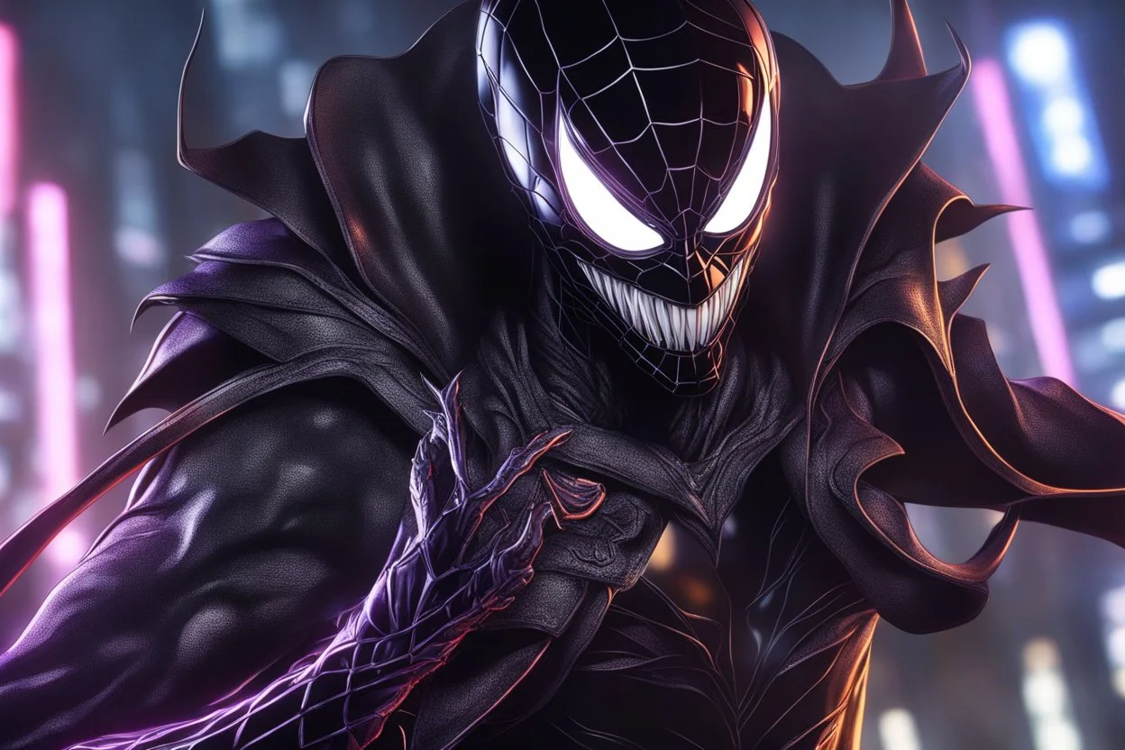 symbiote in 8k solo leveling shadow drawing, joker model, neon lights, intricate details, highly detailed, high details, detailed portrait, masterpiece,ultra detailed, ultra quality