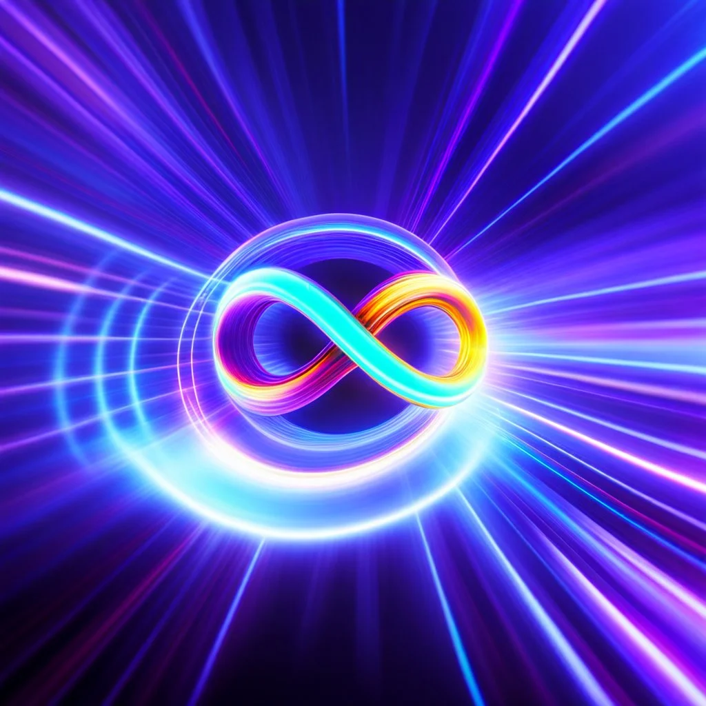 infinity symbol brightly coloured ∞ moving at warp speed, colours from infinity flowing through image with speed, DSLR with a 80mm lens, set to f/16 and a slow shutter speed of 1/15s, striking, neon, chiaroscuro, dramatic, captivating, powerful, fantasy, beautiful, octane render, 16k post-production, artstation: award-winning: atmospheric: commanding: fantastical: clarity: ultra quality: striking: brilliance: stunning colors: amazing depth; lens: f/11, 35mm