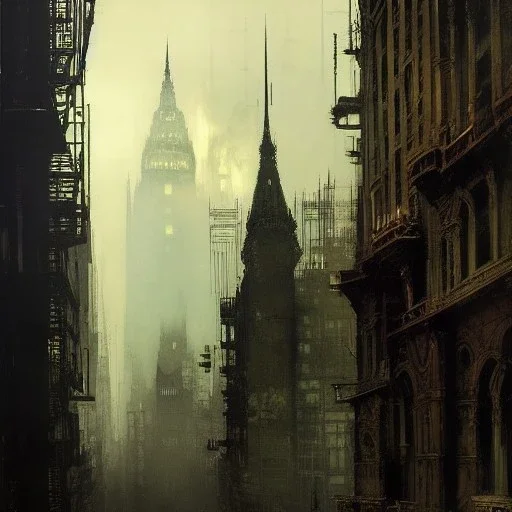 Belvedere, Gotham city,Neogothic architecture, by Jeremy mann, point perspective,intricate detailed, strong lines, John atkinson Grimshaw,pipes, chimneys