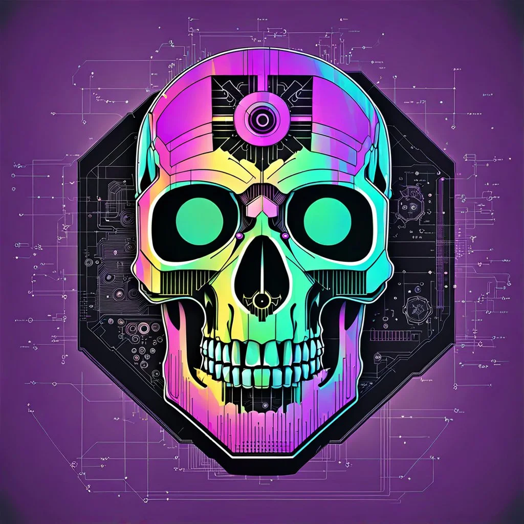 FLAT VECTOR LAYERED IMAGE OF CYBERNETIC SKULL PARTS IN A SCHEMATIC, BLACK AND WHITE, AUTOCAD, FINE LINE BLUEPRINT,