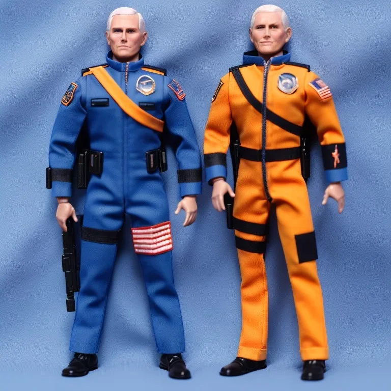 Mike Pence G.I. Joe toy Doll space force uniform, orange blue fabric, guns, wall packaging for sale, bright pricetag