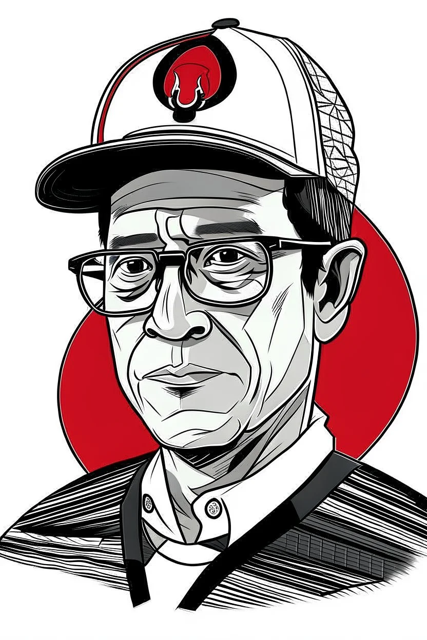 Ilustración vectorial de Gustavo Petro con gorra camisa colores negro, blanco y rojo