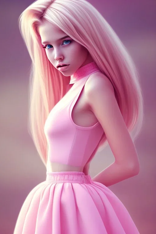 Teen girl, pink dress, long blonde hair, cute, beautiful