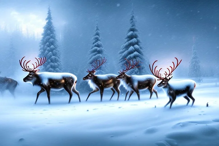 reindeer in snow storm