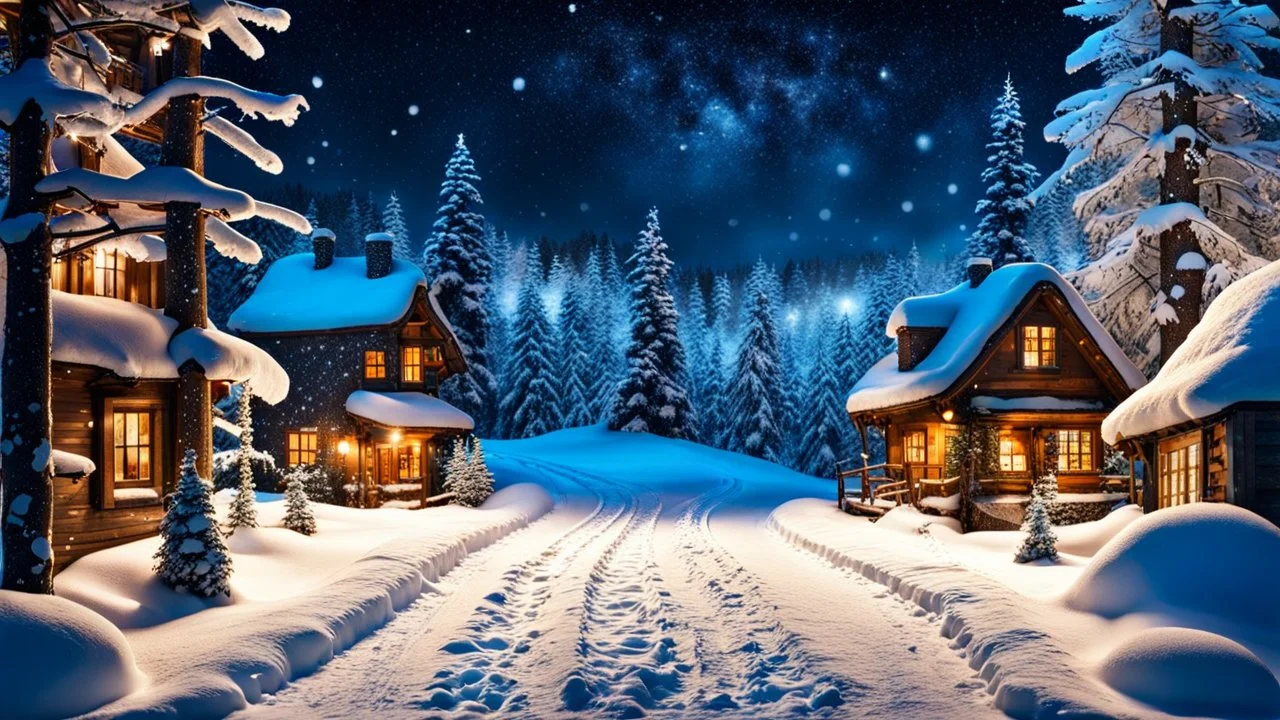 picture of a very beautiful high realistic nice modern tourist zone village, snowy night with snowfall , pines, snowy old walking way, some touris, one cute snowman, high detalied, high textures, perfect photo, and cozy mood , Professional photography, bokeh, natural lighting, canon lens, shot on dslr 64 megapixels sharp focus