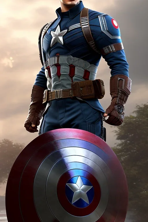 full portrai of captain america samurai armour,high detail, volumetric lighting, tiny features, intricate detail,volumetric clouds