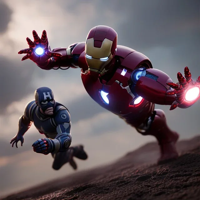 venom iron man with red glowing lights fighting venom captain america in combat