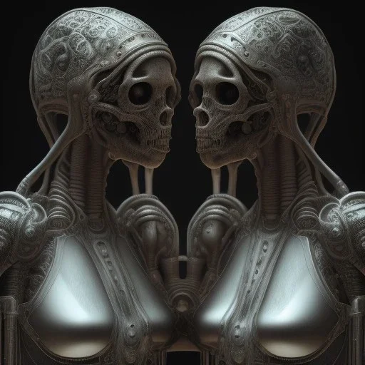 two viking girls kissing each other, hr giger, scary, steam punk, realistic, made in octane, cinematic, ultra-realistic, extremely detailed octane rendering, 8K, VRAY Super Real ar 2:3, dof photorealistic futuristic 50mm lens hard lighting dark gray tintype photograph, realistic lighting, sepia color