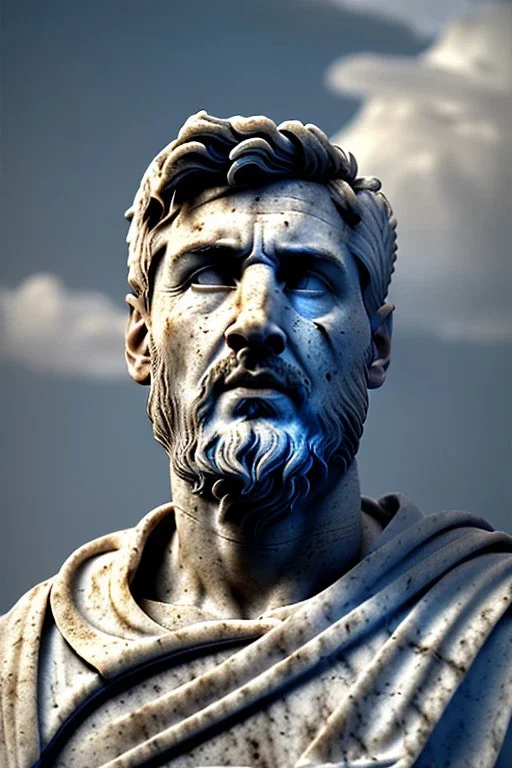 Ultra Realistic image, roman sculpture, white marble material, Lionel Messi, Caesar emperor Laurel crown, miguel angel style, chisel style, emperador, waist up portrait, epic, celestial, cinematic lighting, God light, god rays, 4k resolution, smooth details, ornate details, soft lighting, unreal engine 5, sky and clouds background.