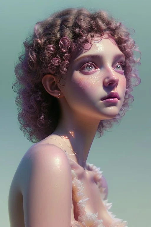 April, Summer Fashion, full body,smooth soft skin, curly hair, detailed eyes, detailed face, looking into camera, intricate, summer outfit, pink, back lighting, realistic concept art, digital painting, rich 3d render, hyper-realistic painting, cinema 4D render, art by WLOP, by Agnes Cecile, Michael Whelan