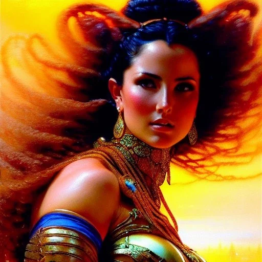 Drawing of beautiful face,'beautiful,Busty fit PoweGirl',intense stare, ancient skintight armor, balanciaga fashion clothe painting by gaston bussiere, greg rutkowski, yoji shinkawa, yoshitaka amano, tsutomu nihei, donato giancola, tim hildebrandt, Oil on canvas, cinematic composition, extreme detail,fit full head inside picture,16k