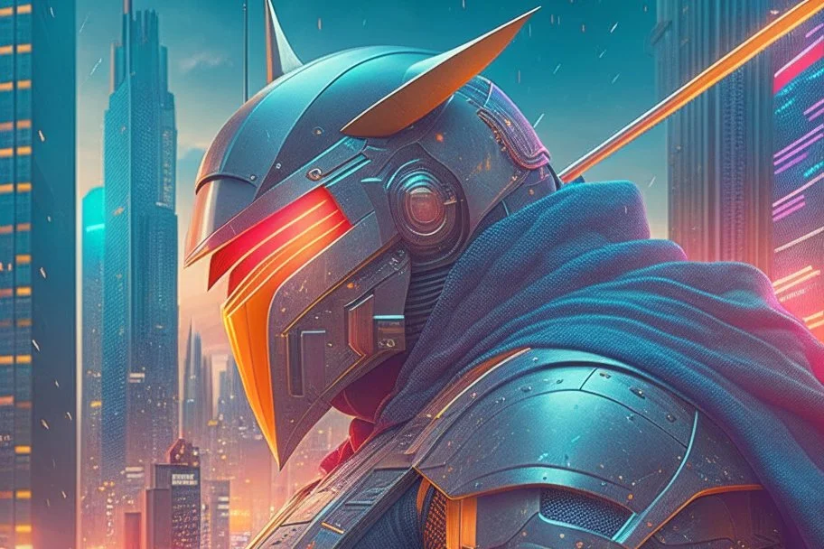 Best quality, masterpiece, ultra high definition, Retro Futuristic,cyberpunk knight Comic style