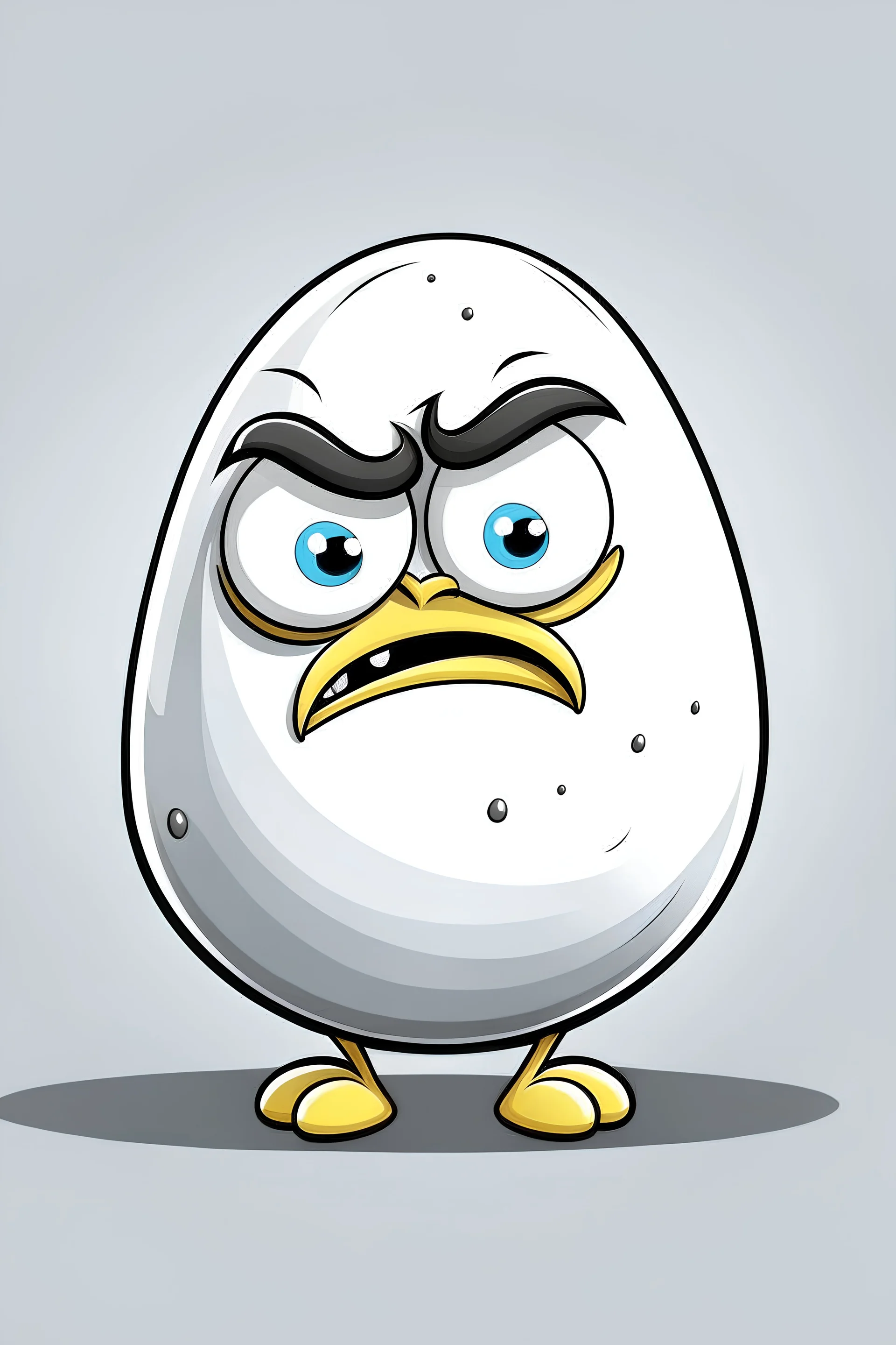 white egg character, very angry, early cartoon style, 1/4 turn