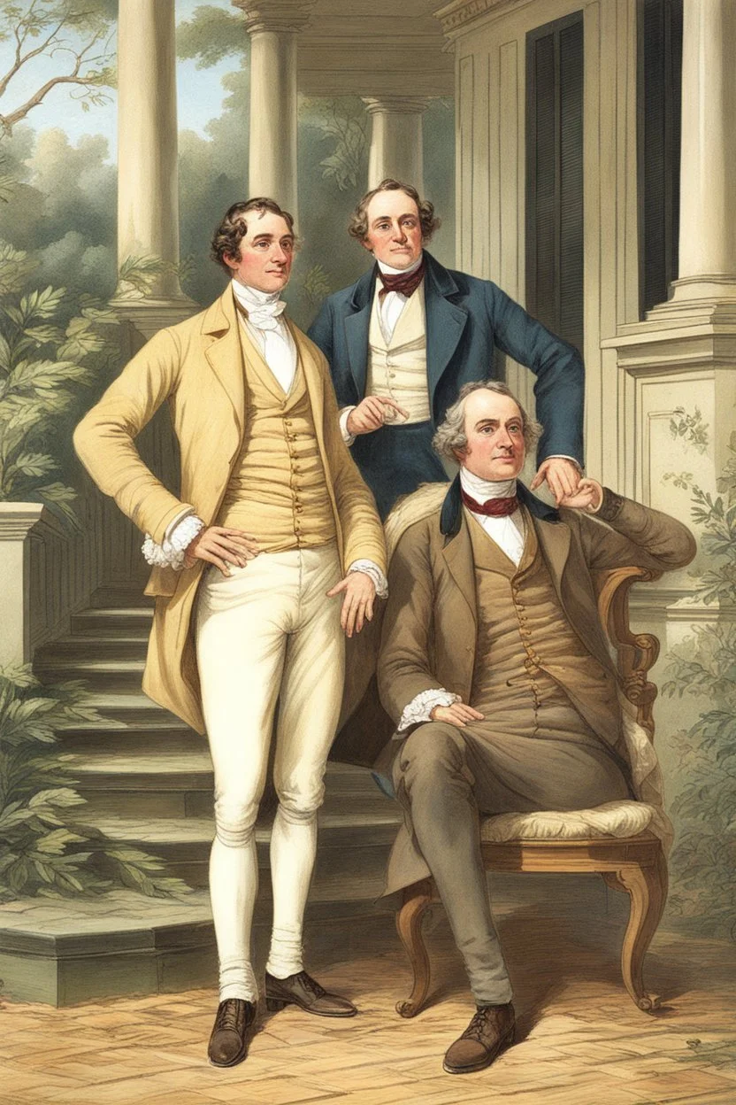 Illustrate a grand plantation setting in the 1800s, with Isaac Franklin and John Armfield as wealthy slave owners. Highlight their opulent lifestyle and the beginning of their partnership.