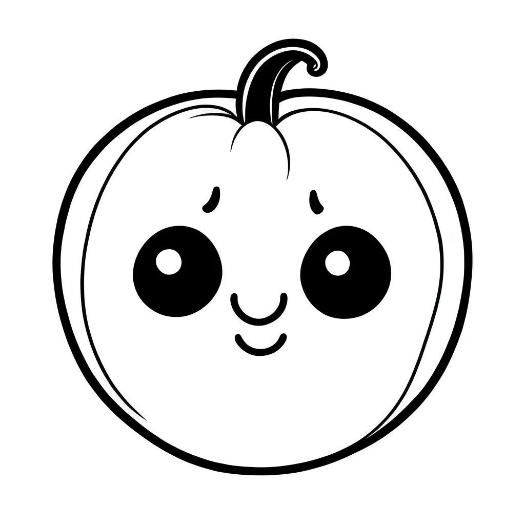 create a 2d black outline, " kawaii pumpkin coloring book for kids", coloring page, low details design, black contour, coloring page design, colorful , card style, coloring page for kids, halloween backgorund,sketch style,