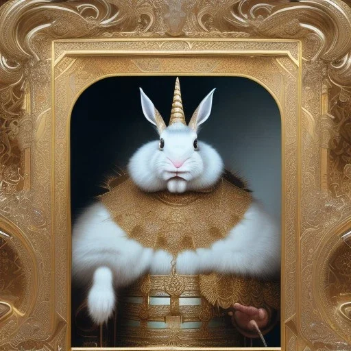 fantasy magic, sharp focus, illustration, highly detailed, digital painting, concept art, art germ and Paul Lewin and Kehinde Wiley, masterpiece silver rabbit with unicorn horn