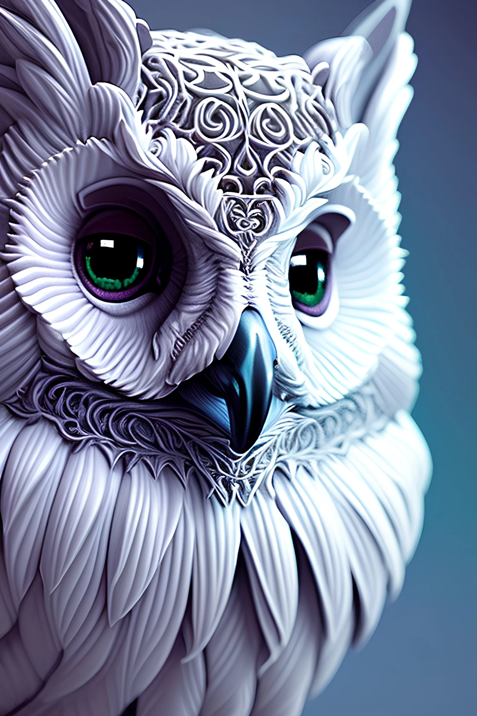 A portrait of a magical creature, mythical, fantasy , magnificent, majestic, highly intricate, Realistic photography, incredibly detailed, ultra high resolution, 8k, complex 3d render, cinema 4d, owl/fox, creature hybrid, high resolution photo, trending on artstation, psychedelic, blacklight colors, mandala