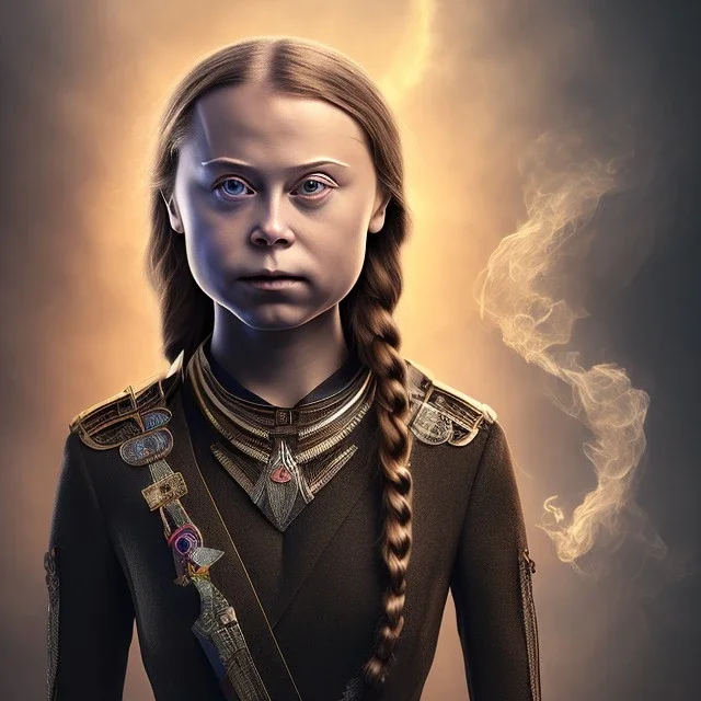 Greta Thunberg Mystery iconic mask, dramatique, art background, dramatic lighting, volumetric lighting, hyperrealisme, 8k, high quality, lot of details, fit within portrait