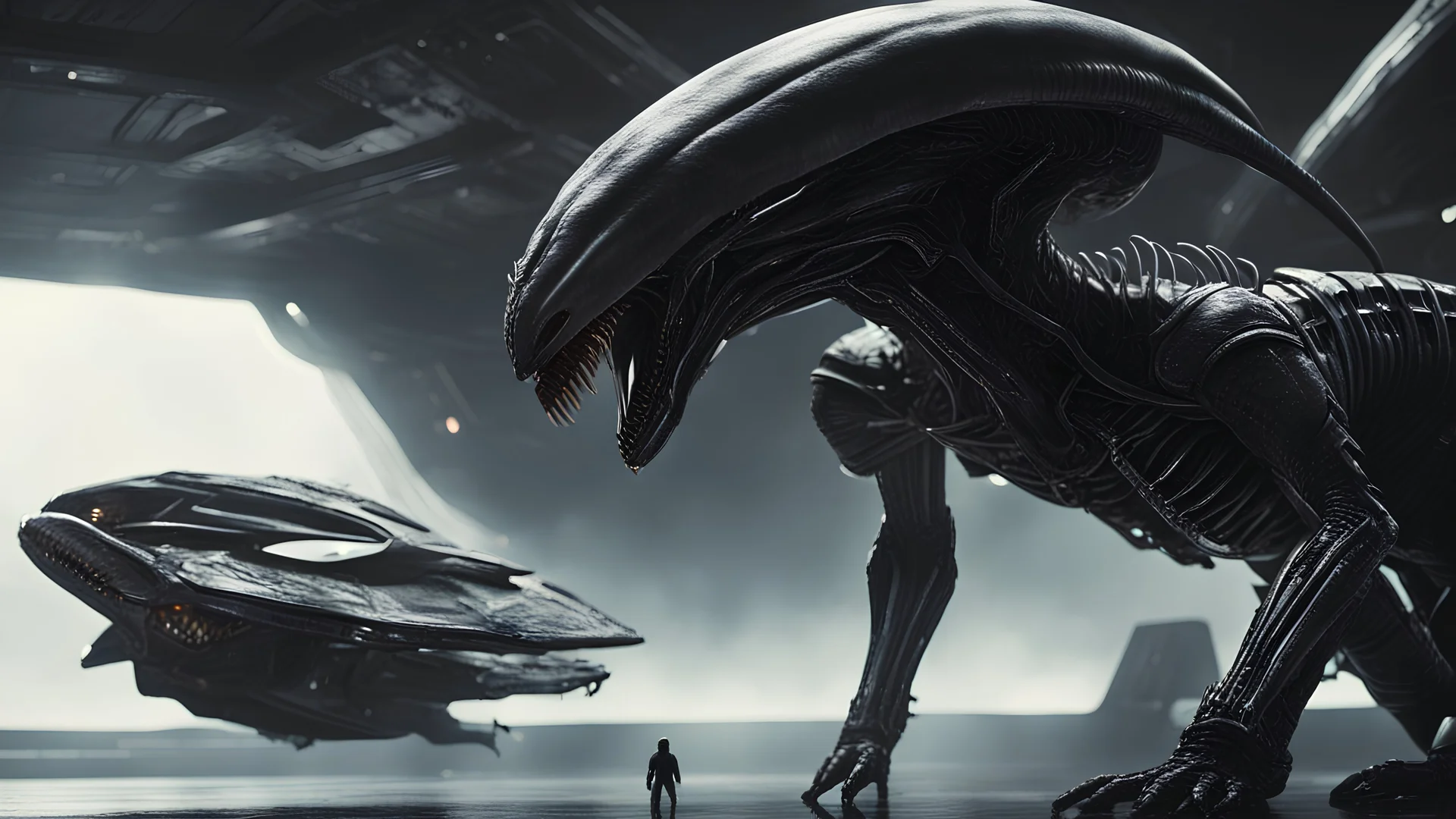 a xenomorph and a spaceship