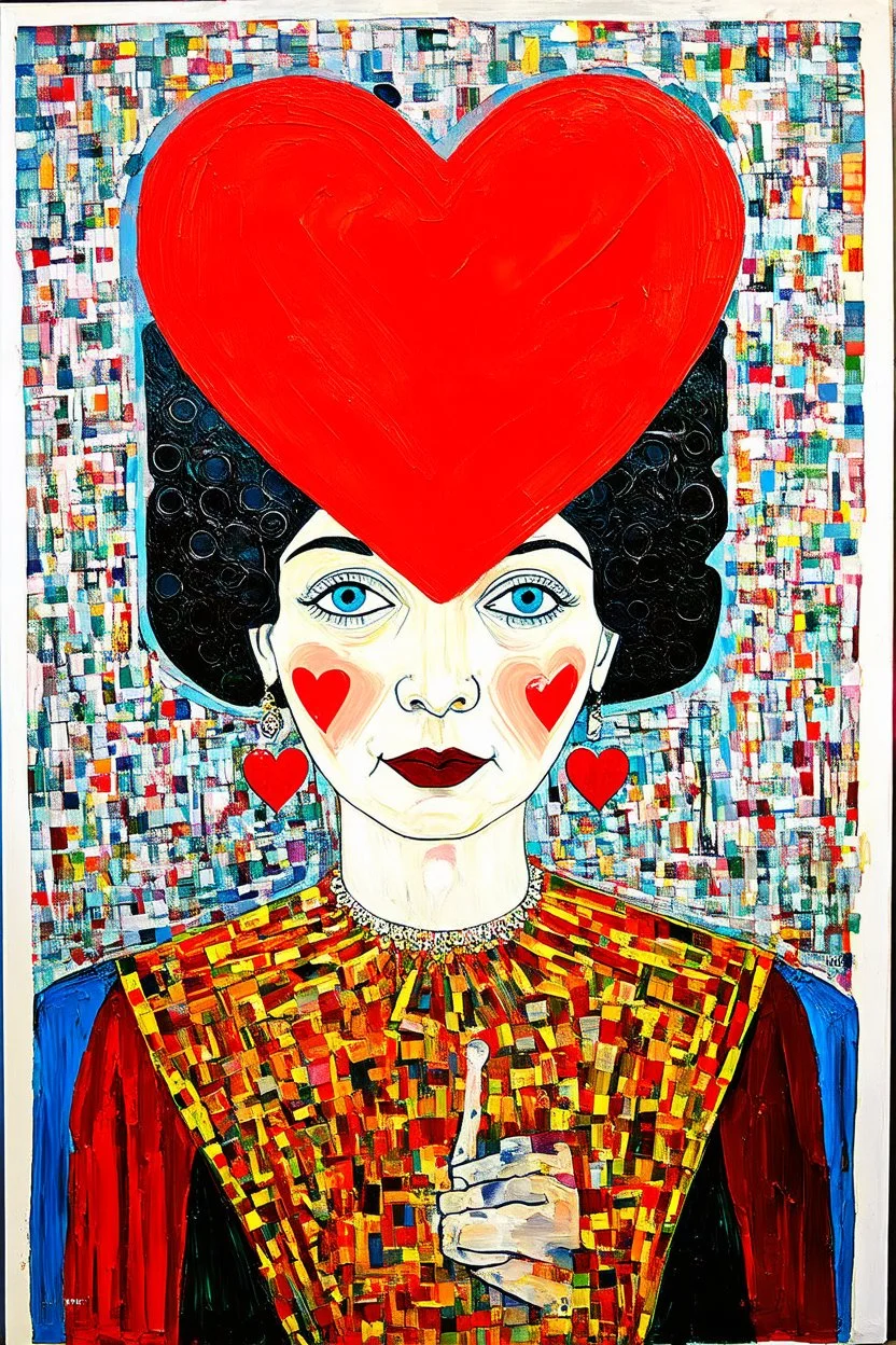 "Off with your Head" said the Queen of Hearts; a painting with an admixture of Paul Klee and Hundertwasser