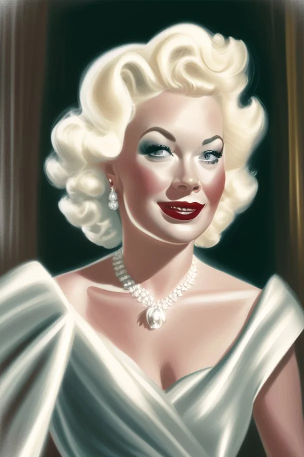 portrait of a 50s movie star queen with blonde hair entering a gala