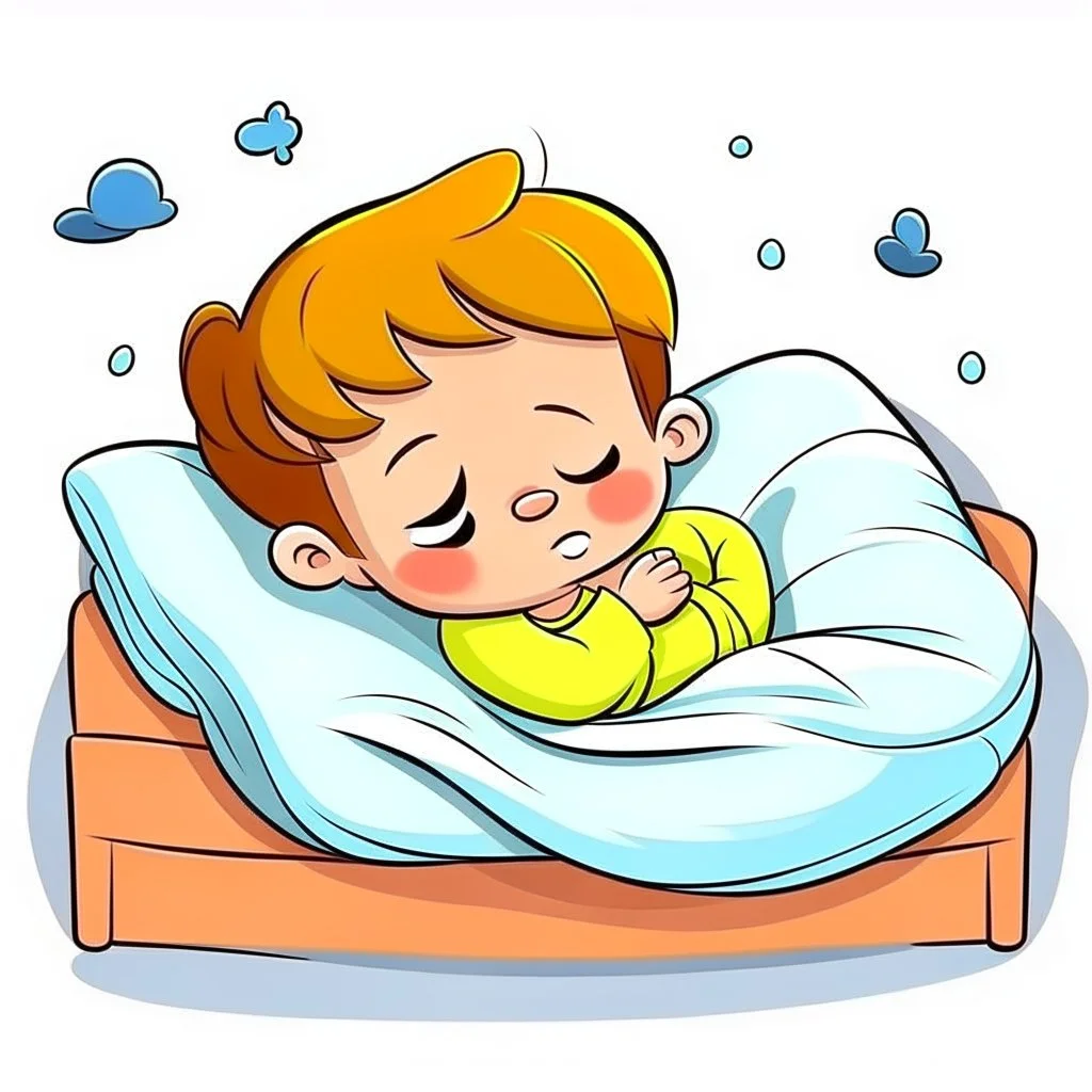 kid sleeping in their bed cartoon