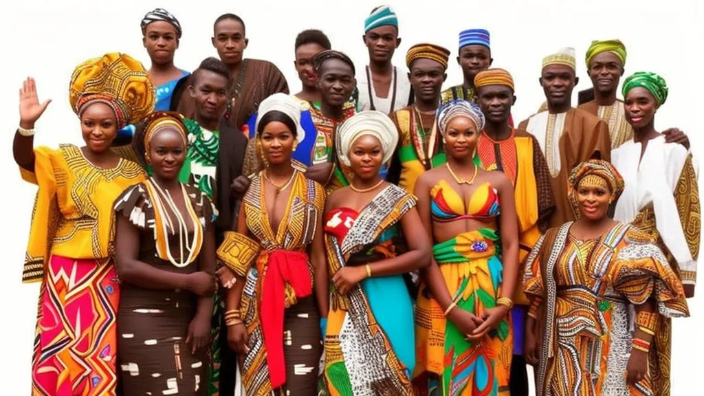 Nigerians from different ethnic and tribal groups posing for a picture dressed in the ethnic attire