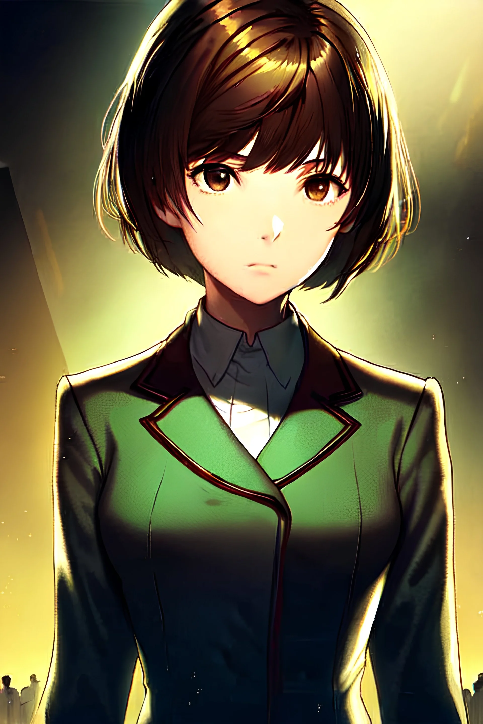 [[extreme stunning photorealistic anime girl Oppenheimer J. Robert]] :: [[photorealistic brown eyes, brown short hair, head and shoulders portrait, neutral expression, wearing business suit, 8k resolution photorealistic portrait by Yoshiyuki Sadamoto, Kentaro Miura, Naoki Urasawa, lighting, hyperdetailed, intricately detailed]]