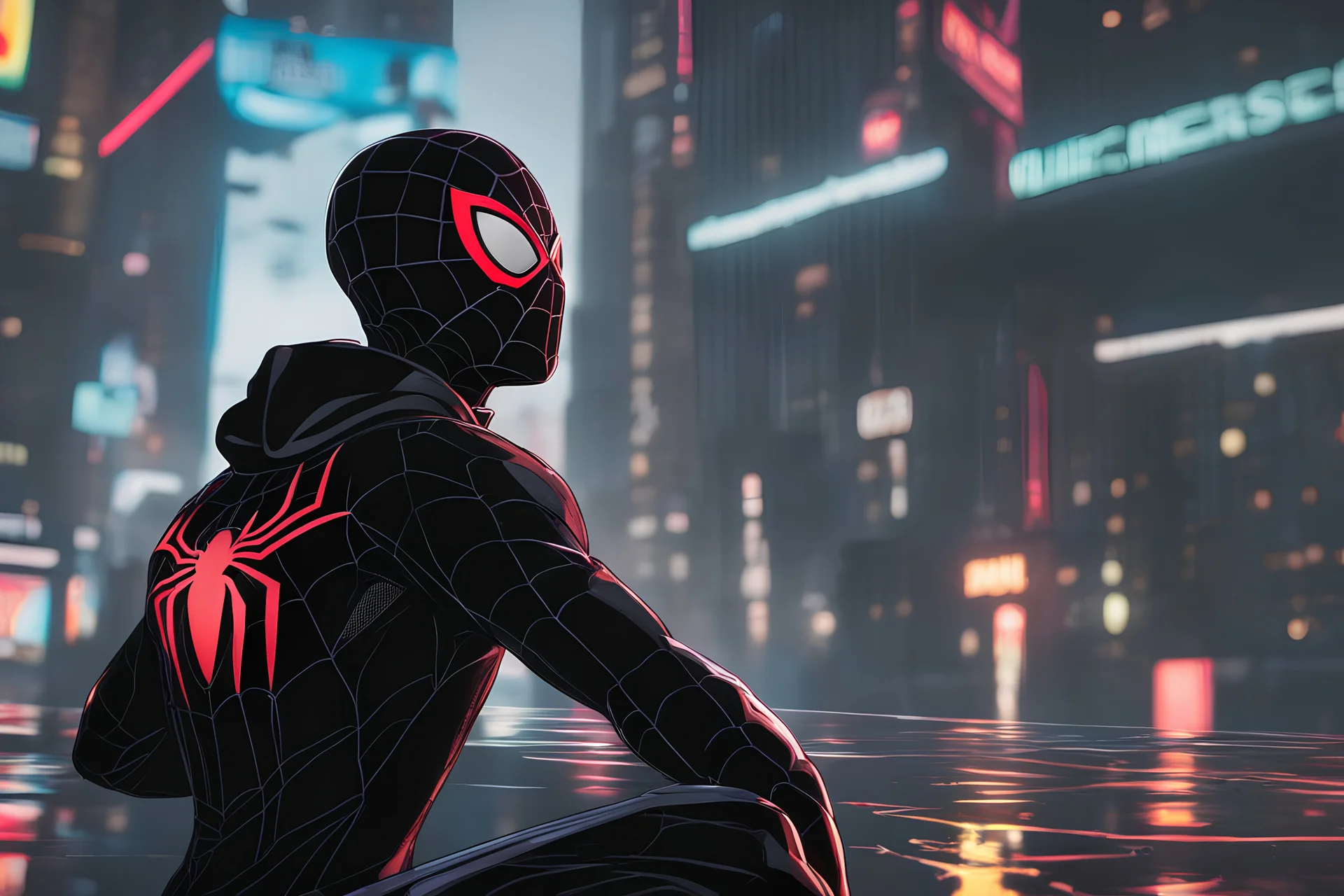 Miles morales in 8k nier automata drawing style, spider man them, cinematic mood, neon effect, close picture, bones, highly detailed, high details, detailed portrait, masterpiece,ultra detailed, ultra quality