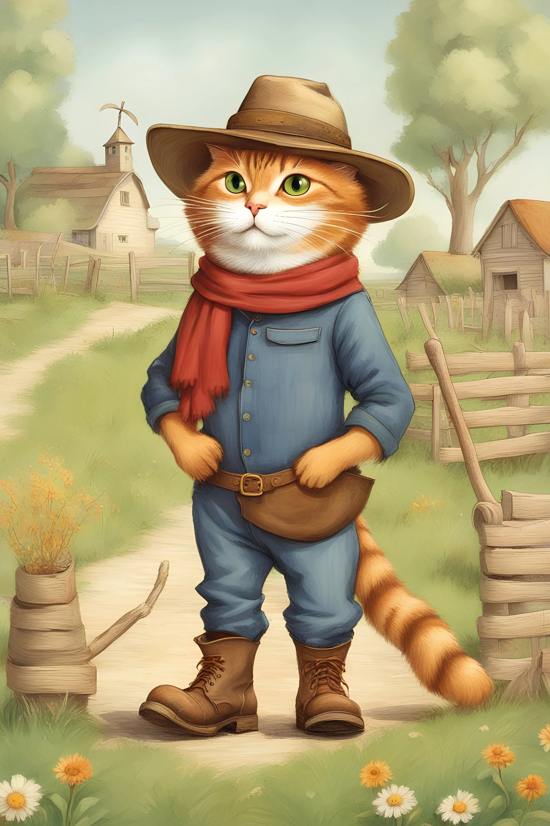 Puss in Boots without boots and with a farmer's hat